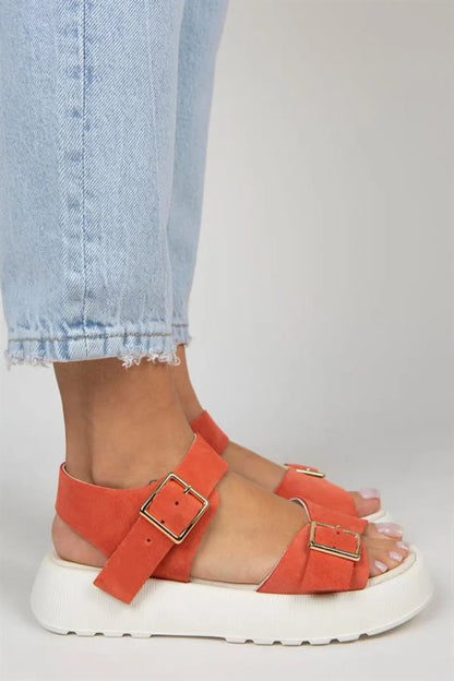 Mj- Vena Women'S Genuine Leather Buckle Coral Sandals