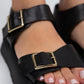 Mj - vena kadın hakiki deri tokalı siyah sandalet