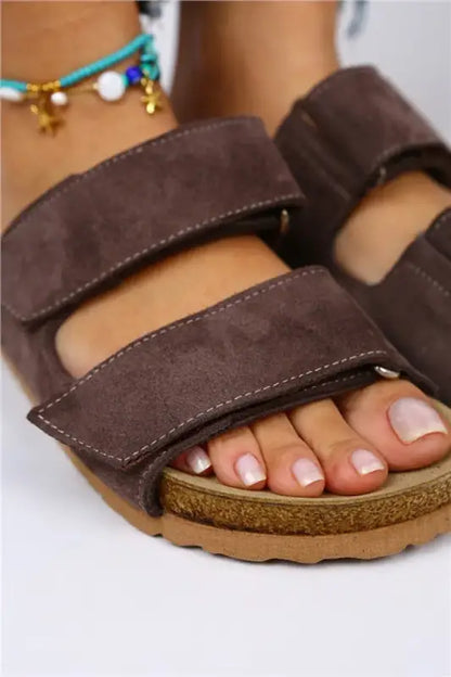 Mj- Vina Genuine Leather Velcro Slippers - Women > Shoes.