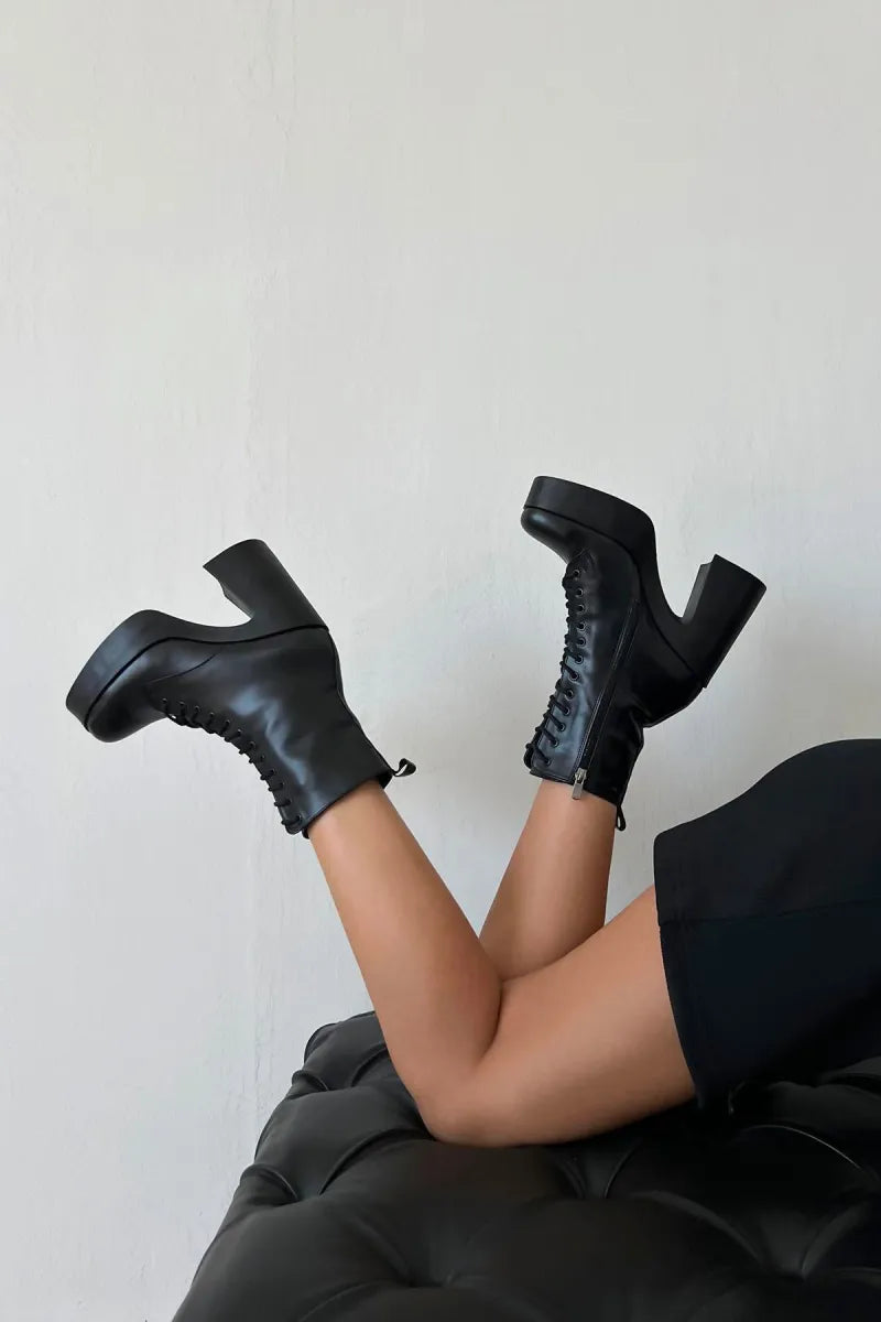 St- myra kadın platform topuk deri bot siyah / women > shoes > boots