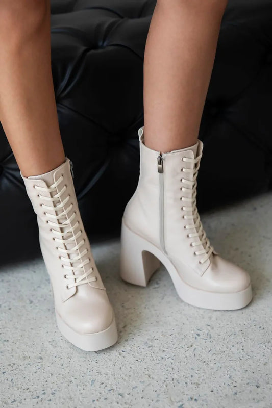 St- myra kadın platform topuk deri bot bej / women > shoes > boots