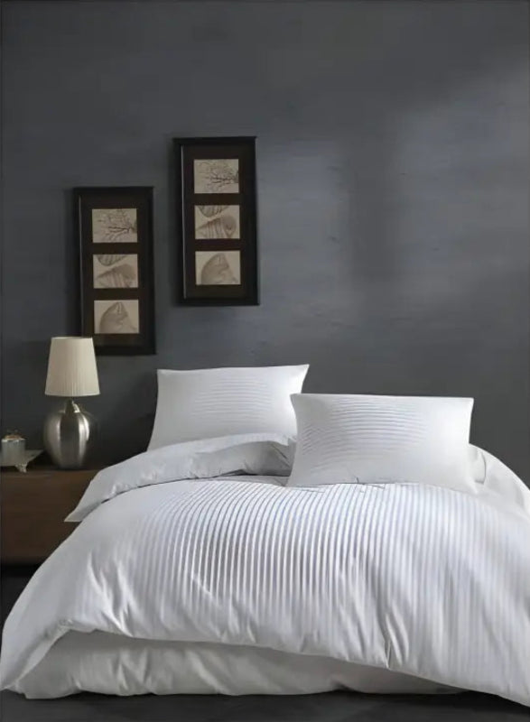 Nd- Satin Duvet Cover Set Basic Stripe White - Home Textile > Bedroom Covers.