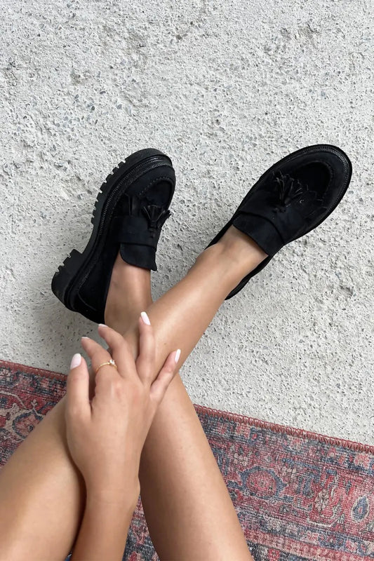 St- olivia kadın kalın taban süet makosen ayakkabı siyah / women > shoes >