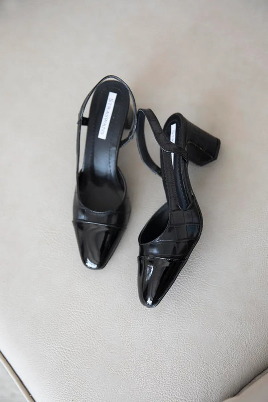 St- paris kadın kroko topuklu ayakkabı siyah / women > shoes > sandals