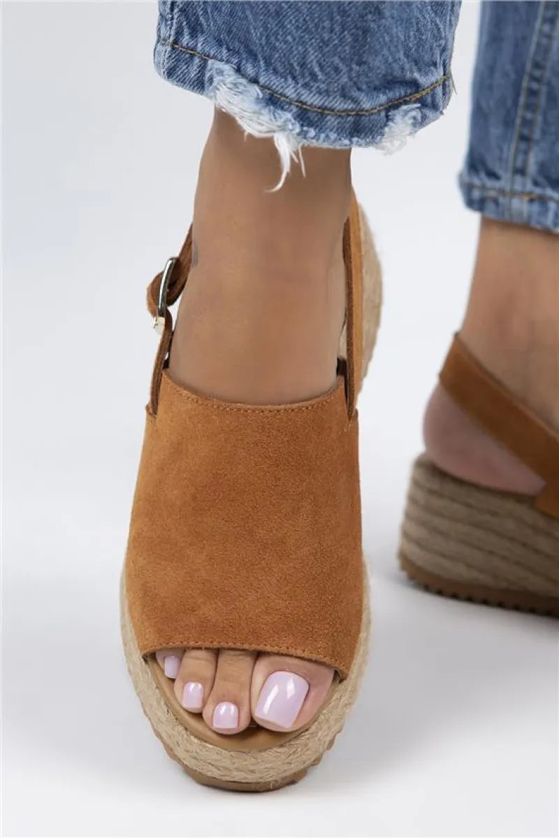 Mj- penny kadın hakiki deri kemerli tokalı taba sandalet / women > shoes >