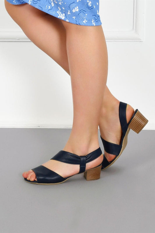 Cs- Rebecca Navy Blue Leather Anatomical Sole Women'S Sandals