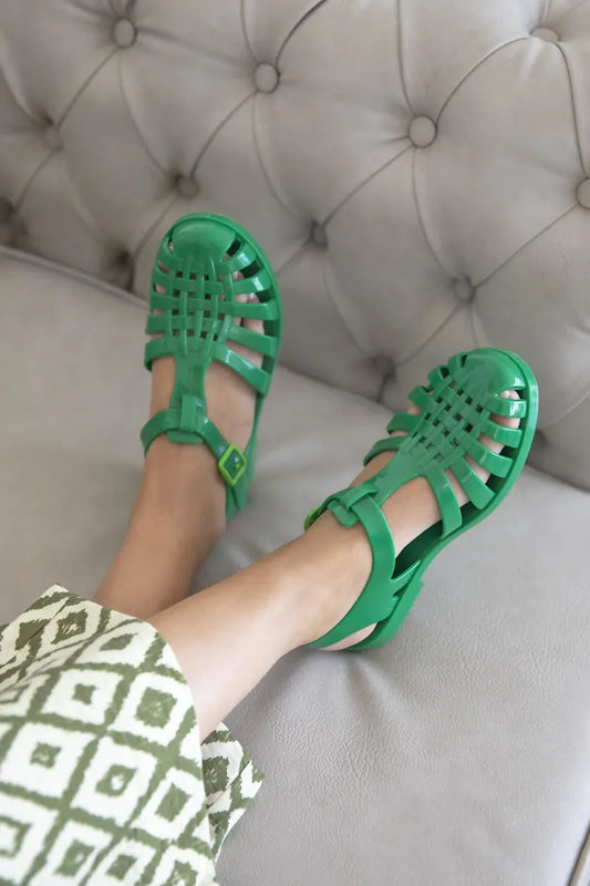 Women > shoes sandals st- regina kadın toka detay şeffaf sandalet yeşil