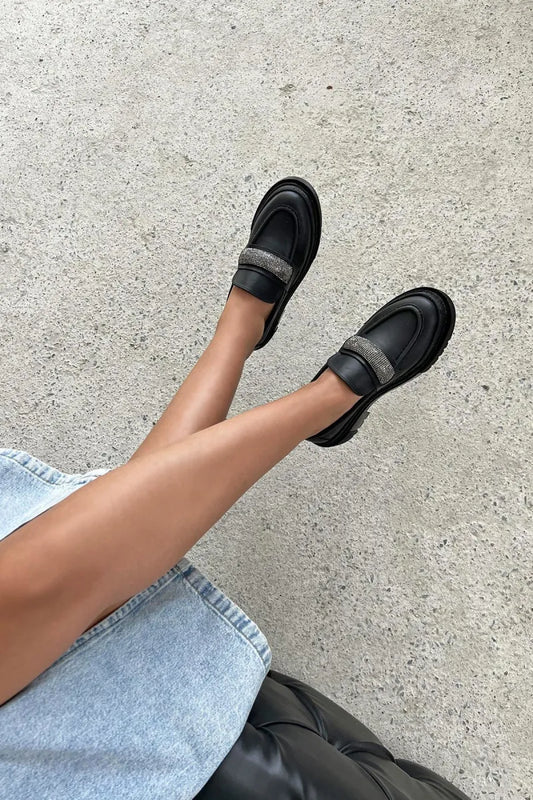 St- renga kadın kalın taban deri makosen ayakkabı siyah / women > shoes > loafer