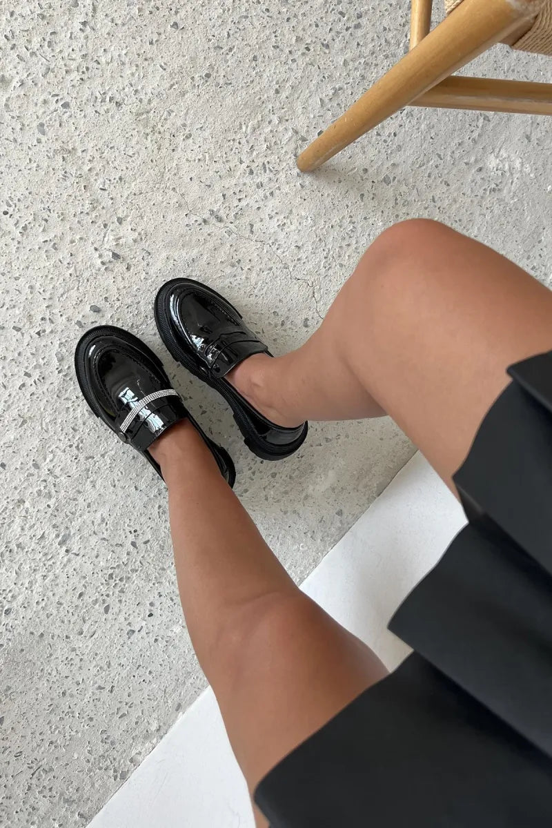 Women > shoes loafer st- rens kadın kalın taban rugan makosen ayakkabı siyah