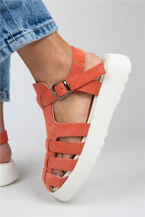 Mj Rosa Women's Genuine Leather Buckled Coral Sandals