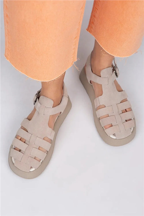 Mj-rosa Women Original Leather Buckle Beige Sandals