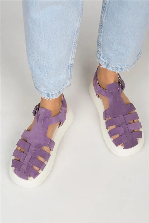 Mj-rosa vrouw echte lederen tuck paarse sandalen