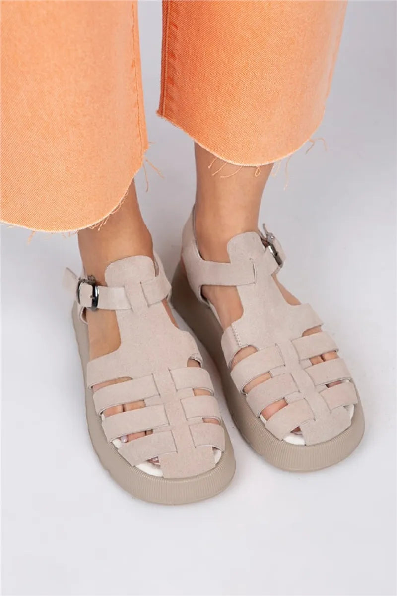Mj rosa kadın hakiki deri tokalı bej sandalet / women > shoes > sandals