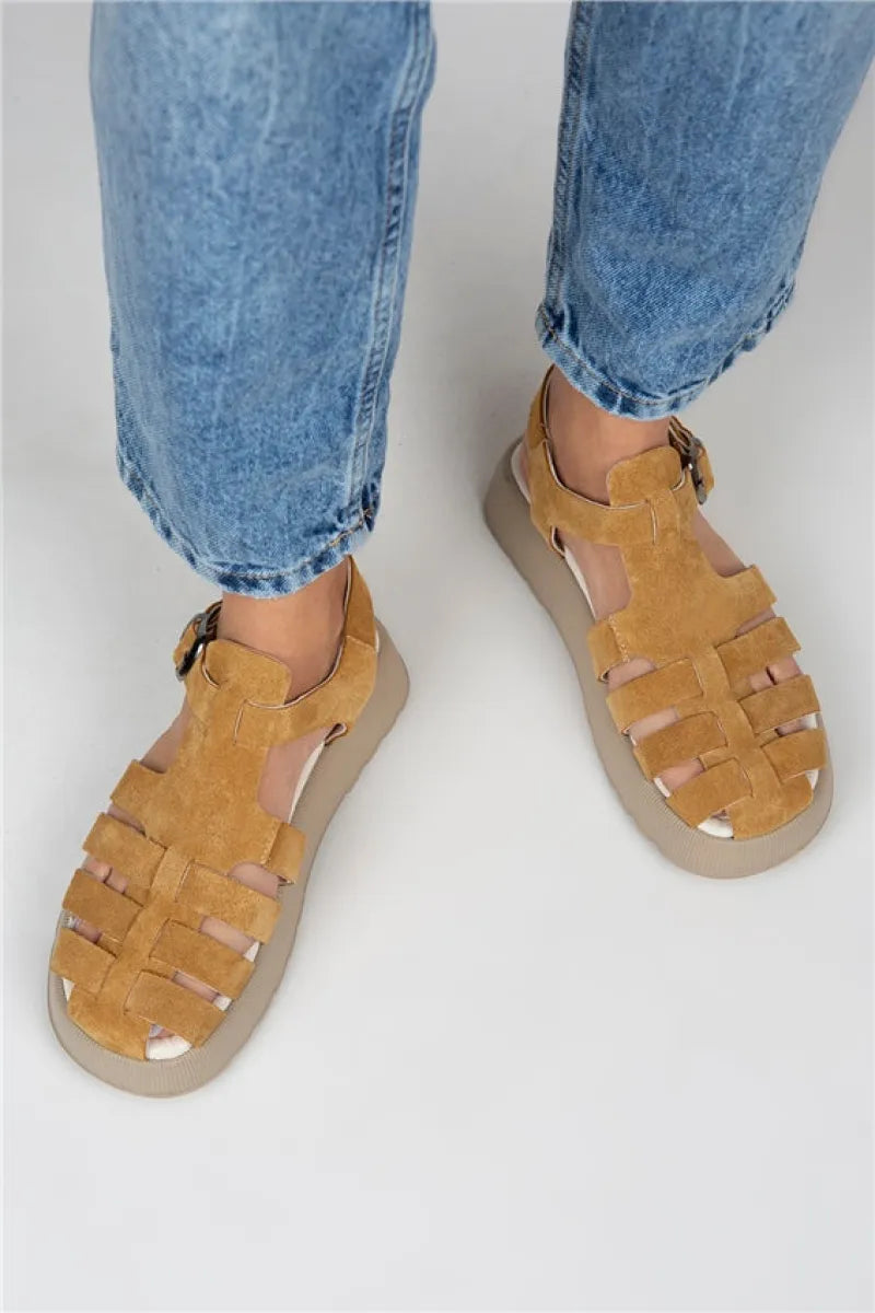 Women > shoes sandals mj- rosa kadın hakiki deri tokalı taba sandalet
