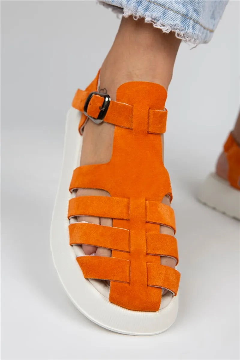 Women > shoes sandals mj- rosa kadın hakiki deri tokalı turuncu sandalet