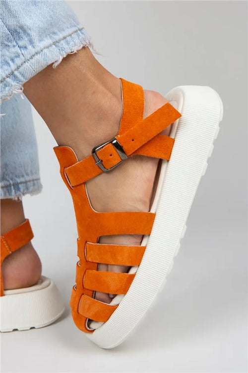 Mj-rosa Women Original Leather Orange sandals