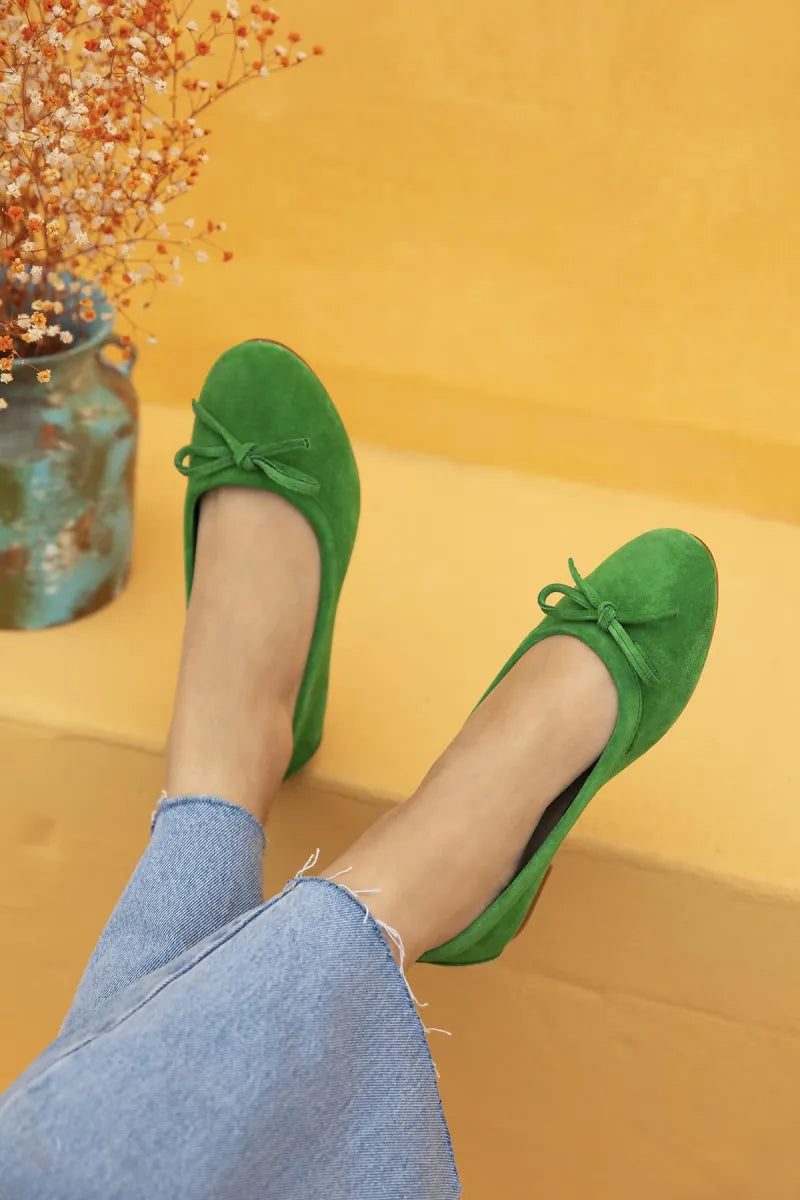 St- scally kadın fiyonk detay hakiki deri süet babet yeşil / women > shoes >