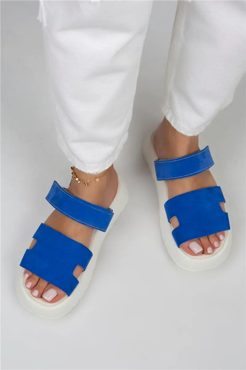 Mj- seina kadın hakiki deri cırtlı terlik mavi terlik / women > shoes > slippers