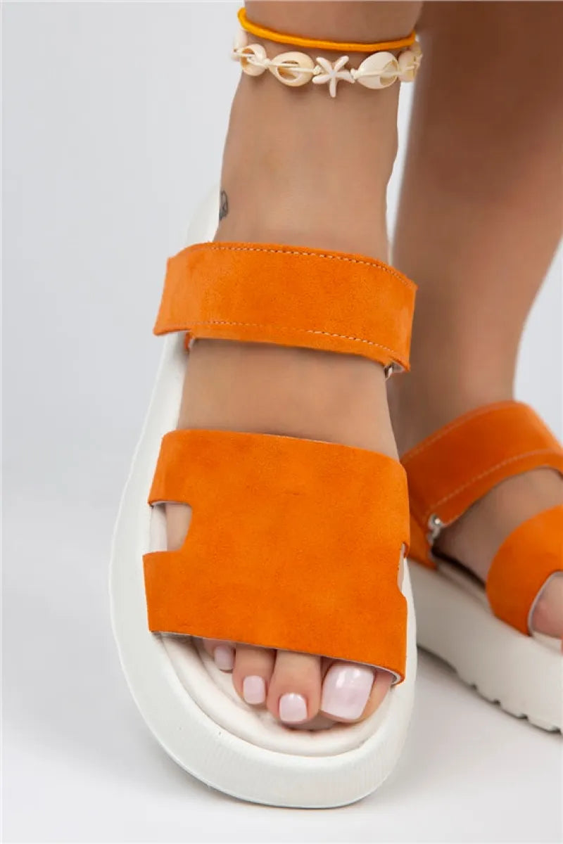 Mj- seina kadın hakiki deri cırtlı terlik turuncu terlik / women > shoes >