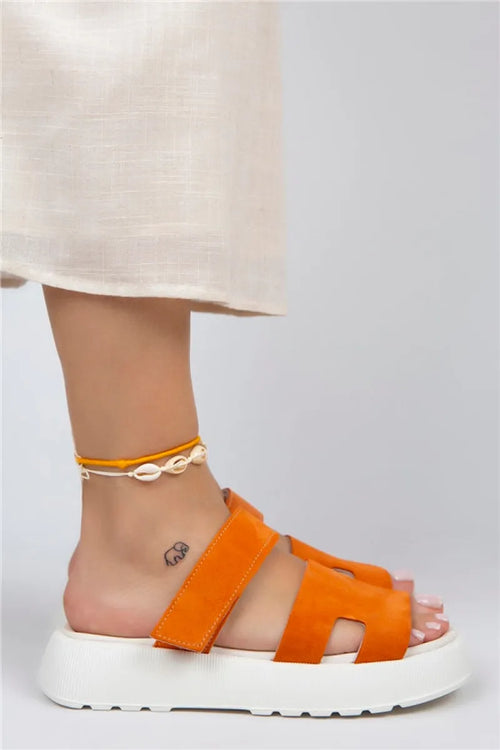Mj- seina Women Original Leather Call Slipper Orange Slippers