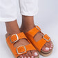 Women > shoes slippers mj- selina kadın hakiki deri çift tokalı turuncu - gold