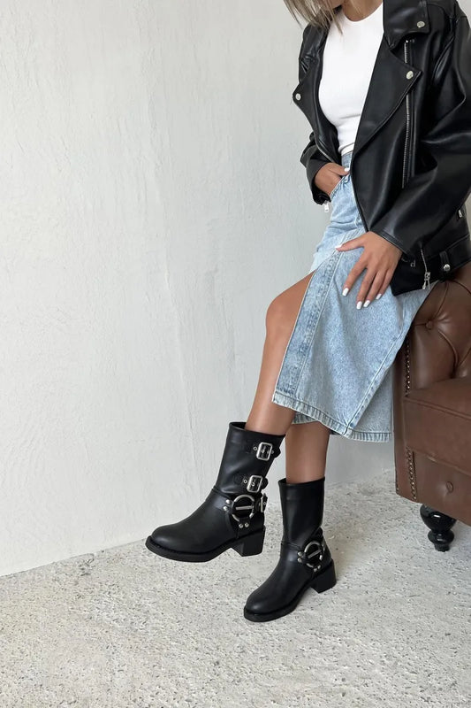 St- senya kadın aksesuar detay deri bot siyah / women > shoes > boots