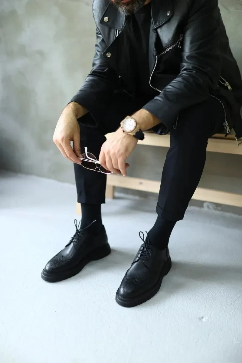 So- siyah antik deri bağcıklı erkek klasik ayakkabı
