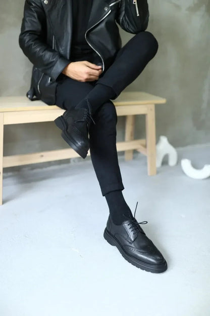 So- siyah antik deri bağcıklı erkek klasik ayakkabı