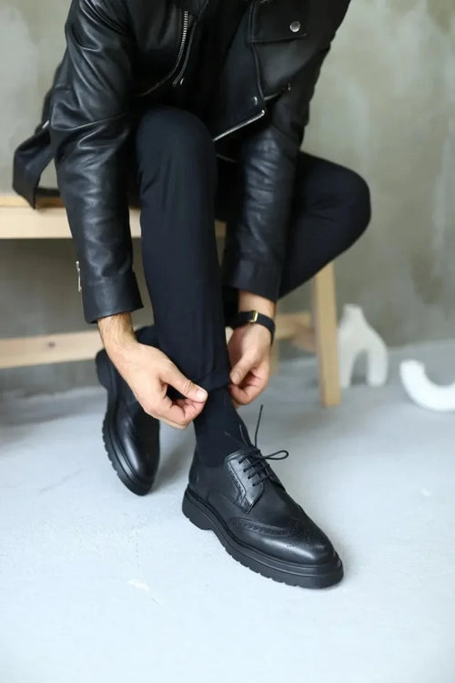 So-zwart, oud leer, geregen, klassieke schoenschoenen voor heren