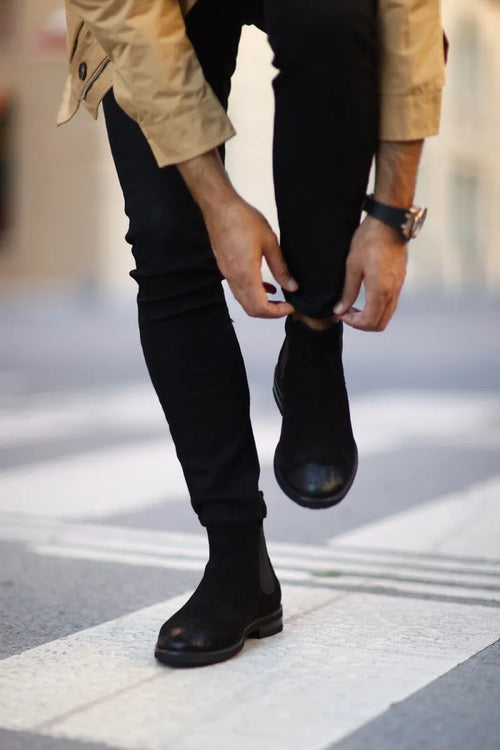 So- black, Suede, Without lace Men Chealsea Boots