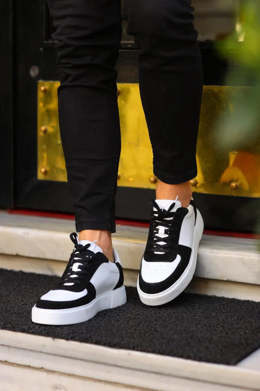 So- siyah süet beyaz deri erkek sneakers