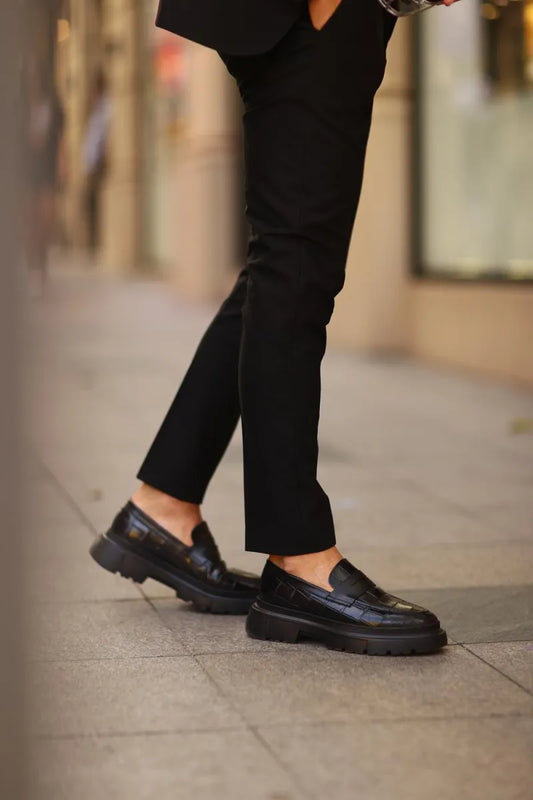 So- siyah croco yüksek taban erkek klasik ayakkabı