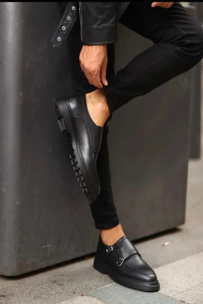 So- siyah deri bağcıksız tokalı erkek klasik ayakkabı