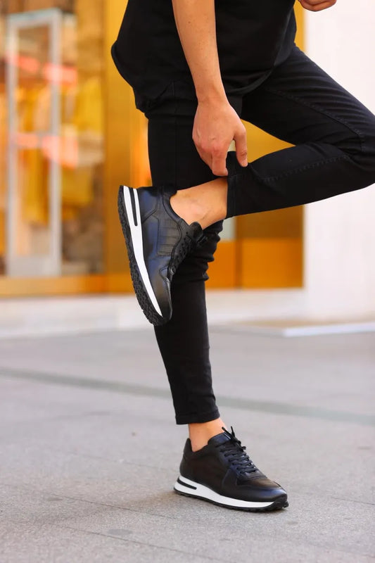 So- siyah deri croco spor erkek ayakkabı