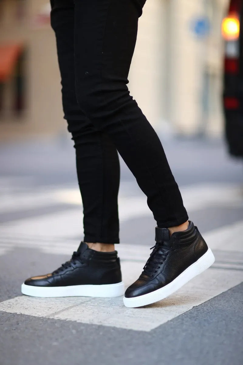 So- siyah deri flooter bağcıklı erkek sneakers bot