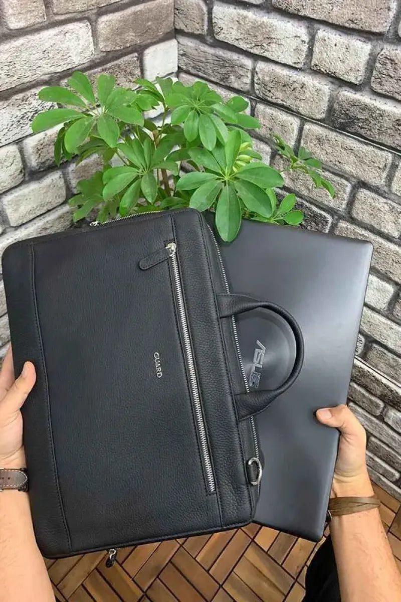 Gd- siyah deri özel üretim laptop ve evrak çantası / man > bag > laptop bag