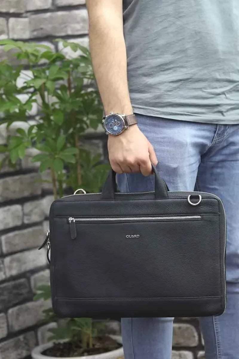 Gd- siyah deri özel üretim laptop ve evrak çantası / man > bag > laptop bag
