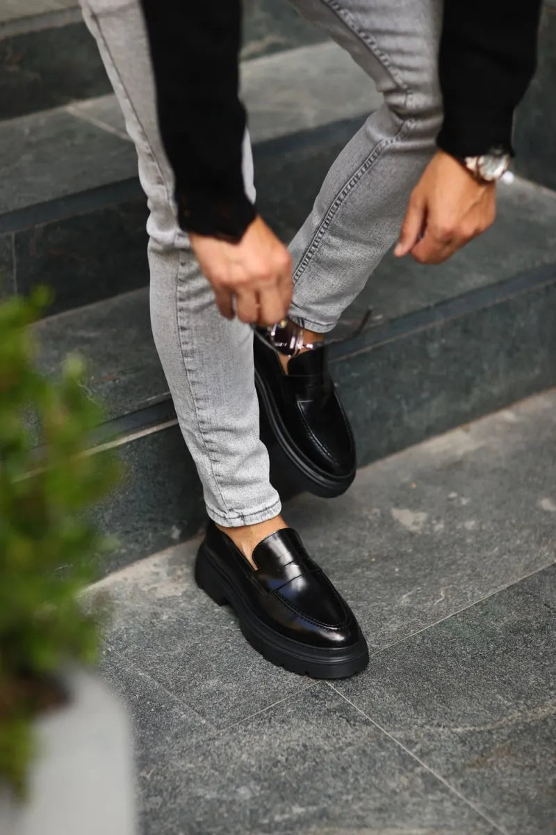 So- siyah deri yüksek taban erkek klasik ayakkabı