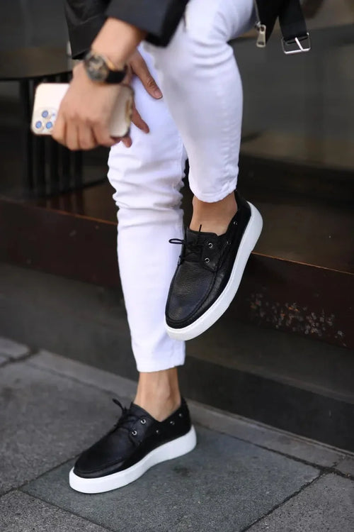 So- Black, Floter Leather, Laced, Sneakers Men Shoe
