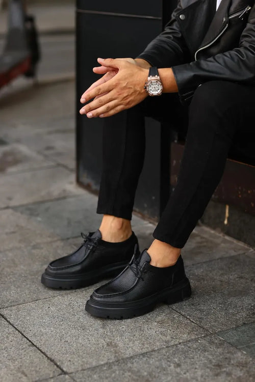 SO- Черная, флотеровая кожа, высокая черная подошва, мужские кроссовки