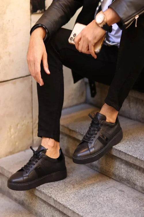 So- Black, Napa Leather, Sneakers Men Shoe