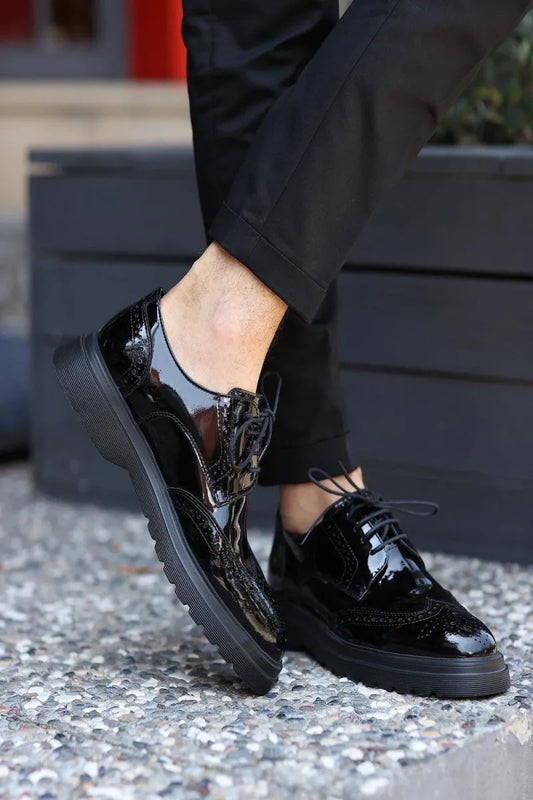 So- siyah rugan deri bağcıklı klasik erkek ayakkabı