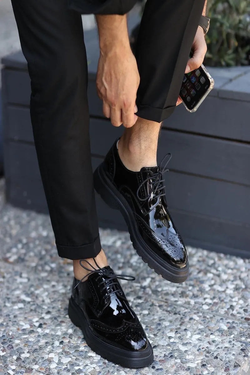 So- siyah rugan deri bağcıklı klasik erkek ayakkabı