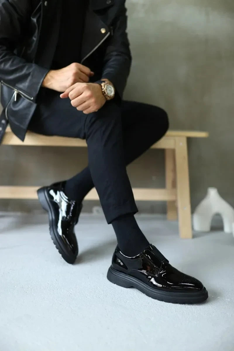 So- siyah rugan deri bağcıksız erkek ayakkabı