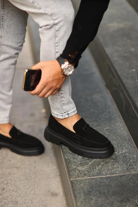 So- siyah süet yüksek taban erkek klasik ayakkabı