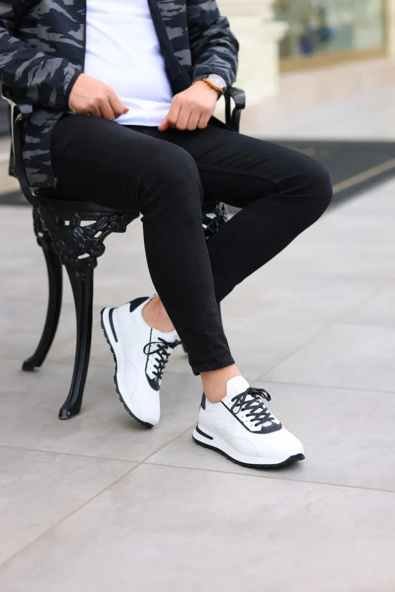 So - beyaz floter deri siyah bağcıklı spor erkek ayakkabı