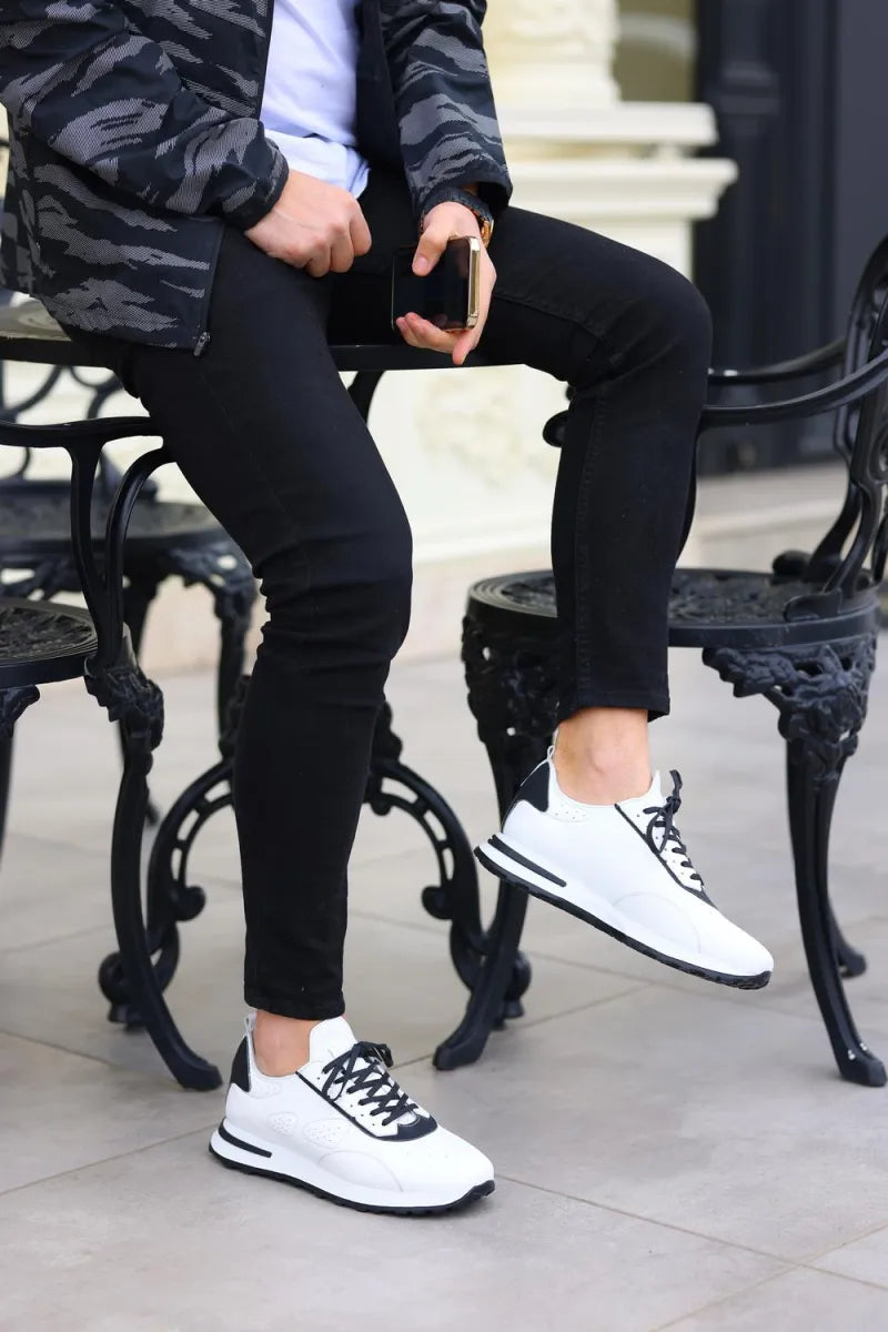 So - beyaz floter deri siyah bağcıklı spor erkek ayakkabı