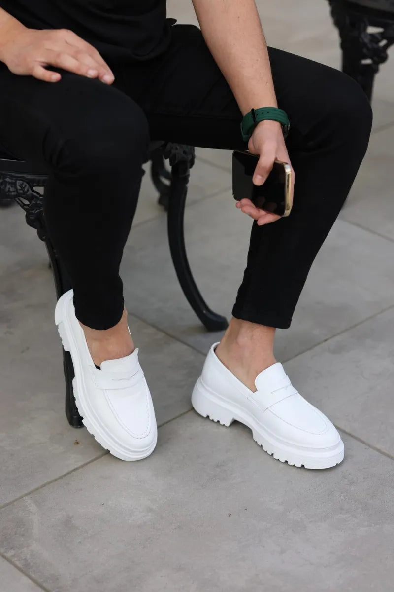 So - beyaz floter deri yüksek taban erkek klasik ayakkabı
