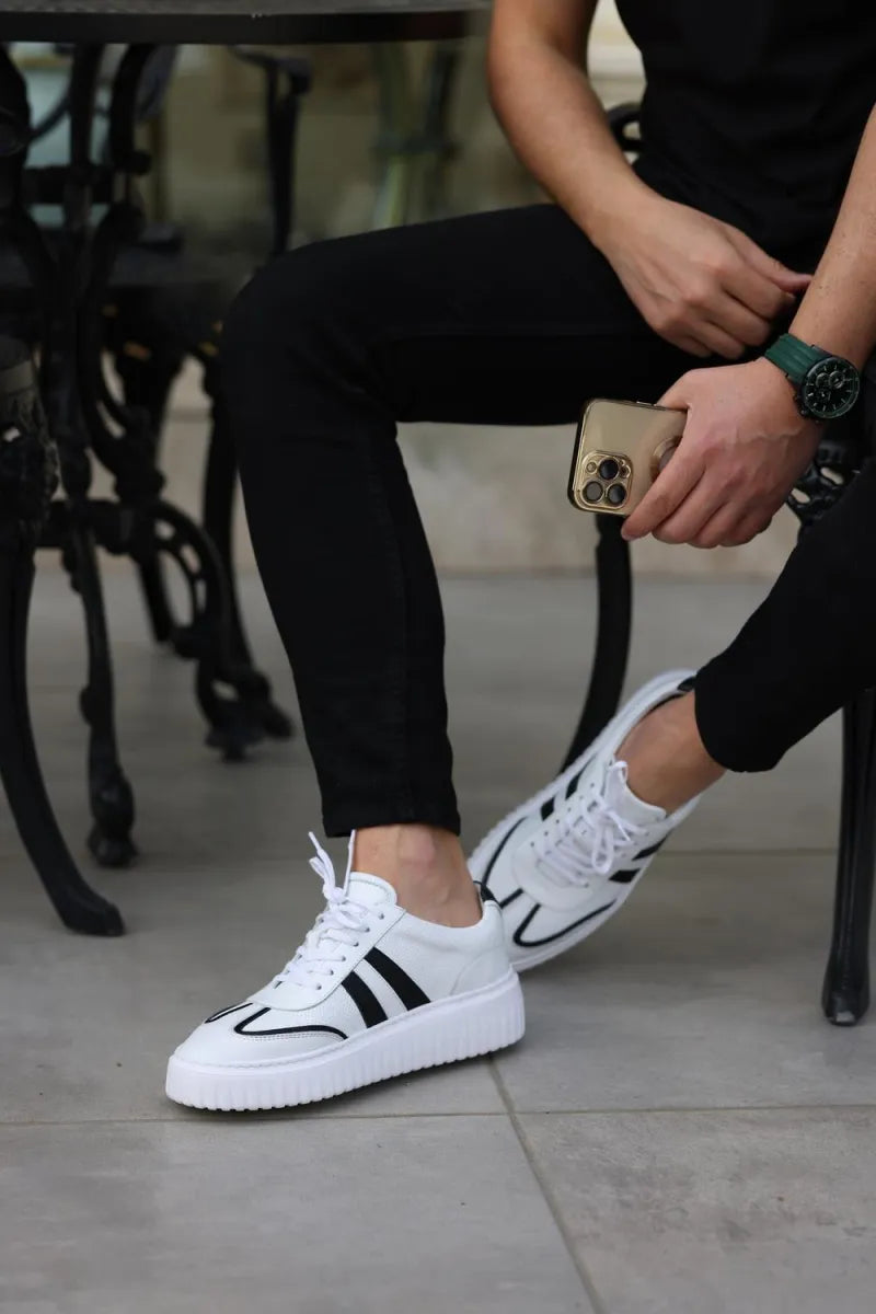 So - beyaz siyah napa deri sneakers erkek ayakkabı