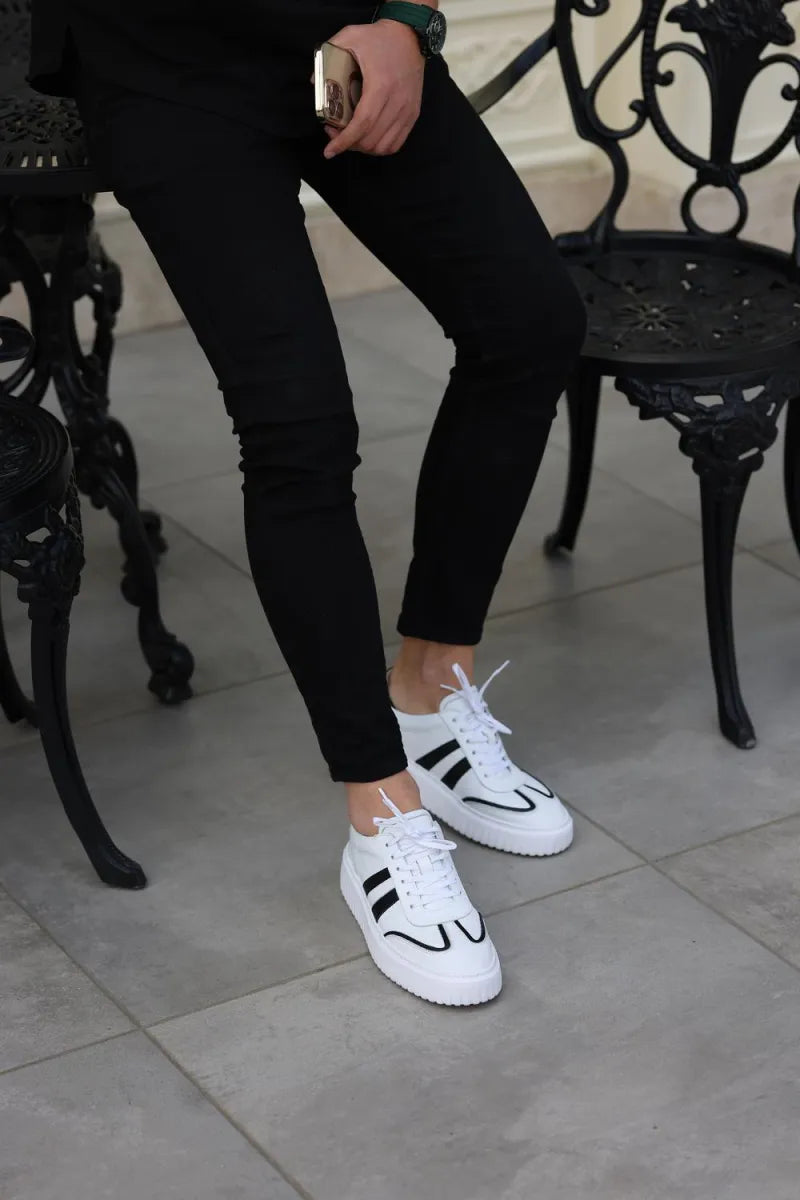 So - beyaz siyah napa deri sneakers erkek ayakkabı